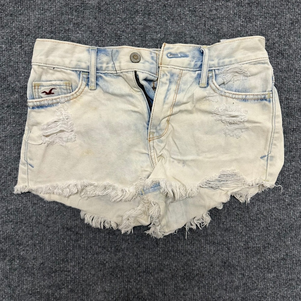 Hollister Denim Shorts Womens Size 1 W25 Light Wash Distressed Frayed Low Rise